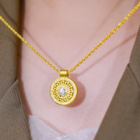 新中式圆盘转运珠项链古法镶钻金色八宝罗盘吊坠春夏时尚锁骨链女送女朋友老婆情人节七夕生日礼物