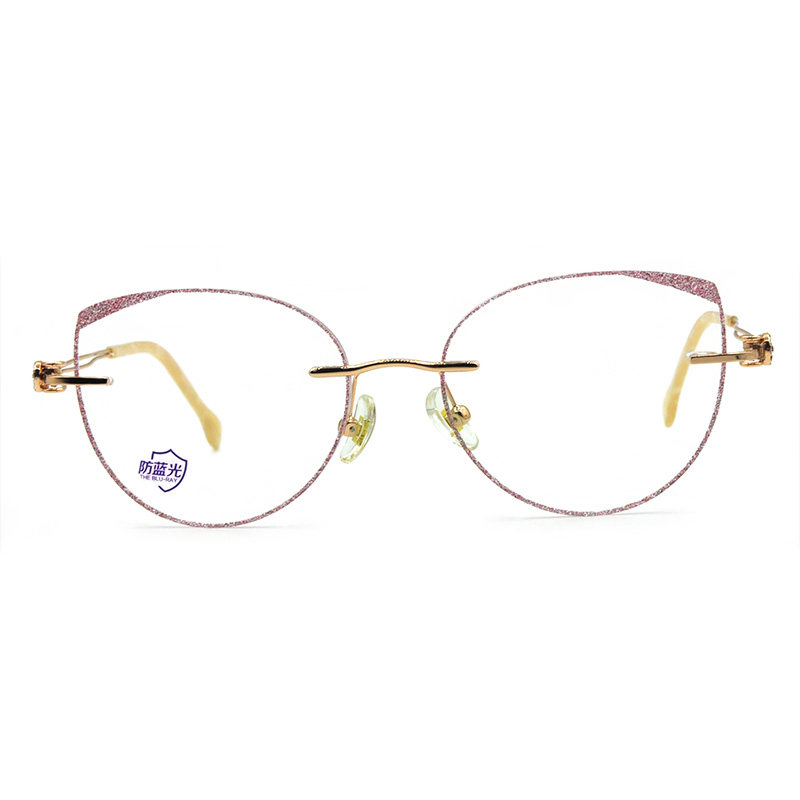 2021新款尚境无框近视眼镜蝶形切边眼镜女款时尚潮流放蓝光金粉边
