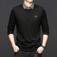 纯色竹纤维翻领男士假两件秋季新款中年日常休闲polo衫男