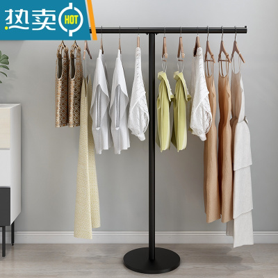 敬平简约晾衣架落地卧室内单杆挂衣服房间现代简易折叠凉晒衣帽架家用 T型长80高130纳米黑色
