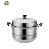 不锈钢加厚复底蒸锅家用汤锅2双三层四五层蒸笼燃气电磁炉 FENGHOU 四层30cm(可视盖/特厚复底)