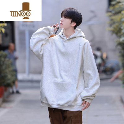 YANXU美式连帽卫衣男新款高克纯色套头上衣青少年情侣宽松外套