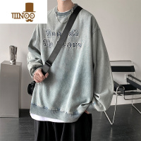 YANXU圆领美式水洗复古卫衣男士潮牌宽松套头长袖T恤男新款上衣
