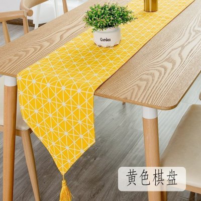 北欧桌旗 棉麻家用桌布电视柜长桌旗欧式茶几现代简约 黄色棋盘 30*240cm(适合180-200cm左右桌子茶桌柜子)
