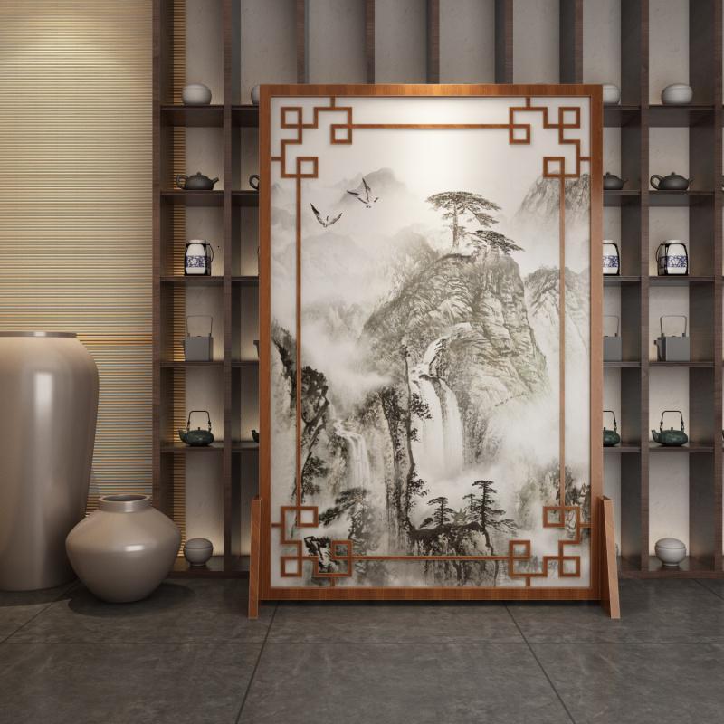 定制中式屏风客厅酒店山水镂空实木遮挡家用玄关隔断花鸟座屏 图案2