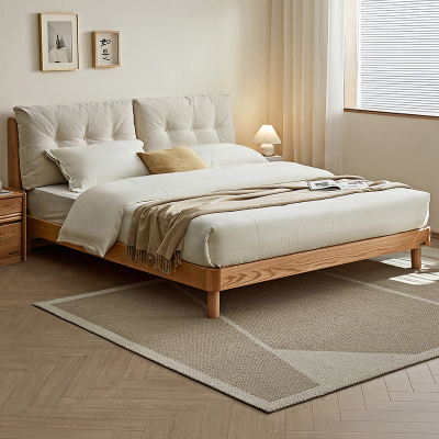 全友家居实木脚双人大床主卧室家用软包床原木风板式床