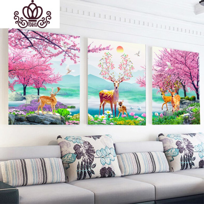 封后十字绣砖石秀2019新款客厅卧室满钻三联画小幅自己手工点贴钻石画魔方圆钻满钻2.8X1.2米-收藏送九钻笔送图