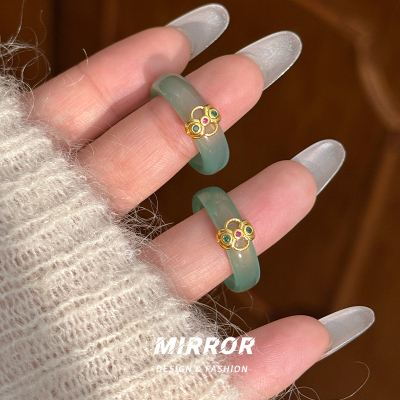 925纯银绿玉髓戒指女指环尾戒个性小众简约设计新款气质 BCJ3401送女朋友老婆情人节七夕生日礼物