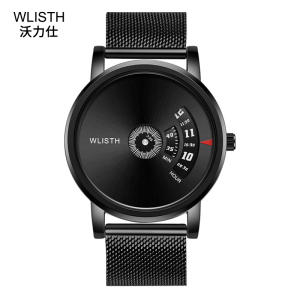 WLISTH新款黑色男士手表 个性防水男表时分秒创意旋转表盘手表男