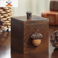 创意美式复古木质牙签盒防尘带盖分格收纳棉签盒 敬平 橡果棉签盒牙签筒