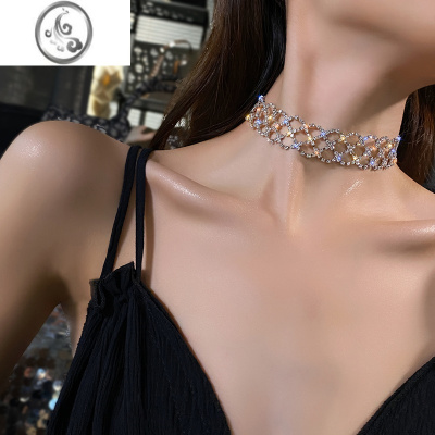 JiMi欧美性感网红超闪水钻颈链chocker锁骨链女脖子饰品韩国短款项链