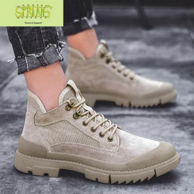 春季男士马丁靴户外男鞋子百搭潮鞋英伦战靴短靴男靴子帆布沙漠靴语娄