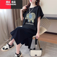 YIBUSHENGT恤裙宽松大码中长款连衣裙休闲微胖遮肉直筒过膝短袖打底裙