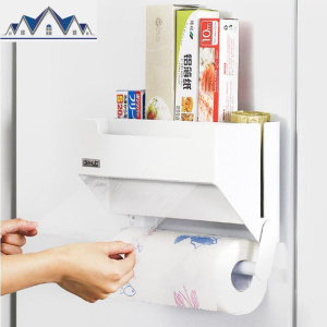 韩国保鲜膜收纳置物架纸巾架厨房用纸架冰箱挂架纸巾盒免打孔 三维工匠收纳盒 白色