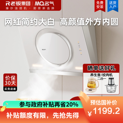 老板名气油烟机家用厨房抽油烟机大吸力吸油机侧吸式抽烟机3583高颜值性价比白色油烟机