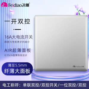 飞雕(FEIDIAO)开关插座86型家用商用 超大面板钢支架格韵系列电源墙壁开关面板 格韵月光银一位双控开关