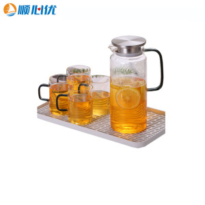 顺心优 凉水壶+4杯+白色托盘 1600ml 套