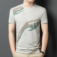 时尚印花休闲圆领T恤男夏季新款中青年含桑蚕丝休闲百搭打底上衣