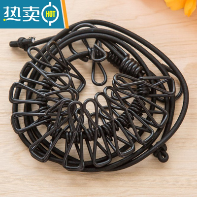 敬平旅行晾衣夹子防风晾衣绳晾晒带绳晒衣服强力家用夹可伸缩12个/条 黑色[12夹可伸缩