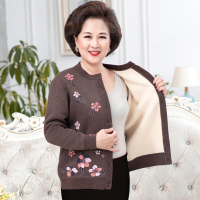 YIBUSHENG老人保暖衣加绒加厚中老年人冬装女外套妈妈装内衣套装奶奶装毛衣