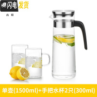三维工匠可高温防爆玻璃大容量冷水壶 家用玻璃果汁凉水壶水杯套装 单壶+2个300手把水杯