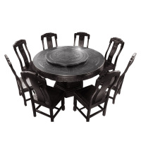 亿铁(YI TIE)中式餐桌复古圆桌带转盘配八把椅子