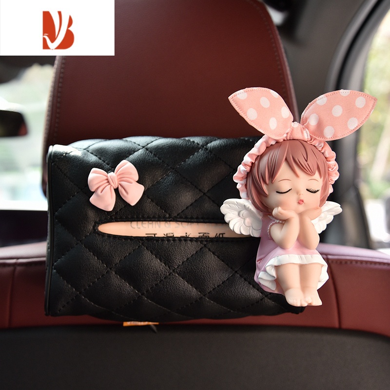 三维工匠卡通车载纸巾盒汽车椅背挂式抽纸袋可爱安妮车上扶手箱餐巾纸包套 粉色蝴蝶结安妮[纸巾盒]