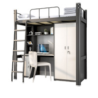 锦北 加厚公寓床钢制铁艺床上床下桌组合员工学生宿舍家用床 黑色单人