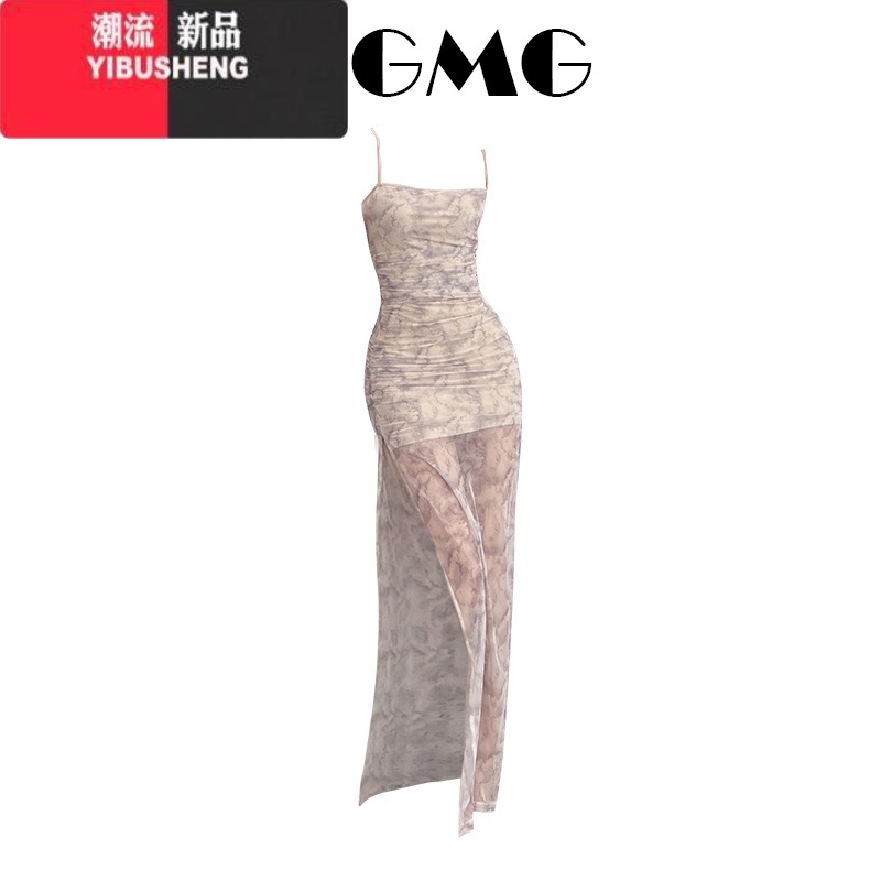 YIBUSHENG纯欲性感辣妹开叉吊带连衣裙女季新款无袖收腰显瘦修身包臀长裙