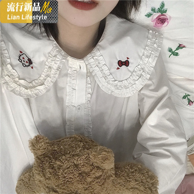 暖青汇春秋新款百搭宽松设计感小众衬衫减龄娃娃领长袖衬衣女学生上衣潮