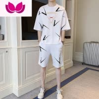 七斓男士短袖t恤夏季宽松休闲运动套装潮牌薄款夏装短裤搭配一套帅气