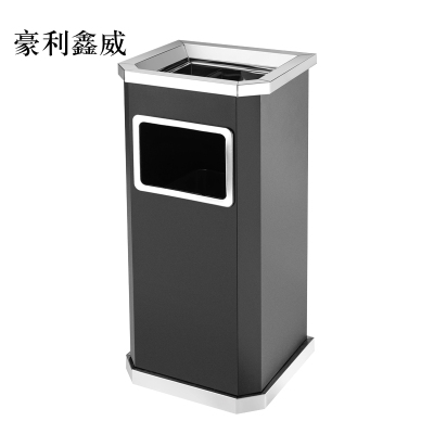 豪利鑫威不锈钢垃圾桶烟蒂柱灭烟桶带烟灰缸室外电梯口立式黑色靠墙氏侧开口