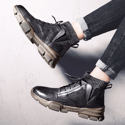 Ideamini马丁靴男工装靴袜口雪地靴高帮鞋子棉鞋皮靴子秋冬季切尔西靴靴子