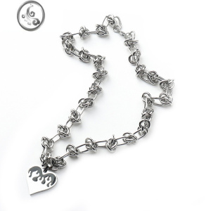 JiMiAVCI原创小众设计钛钢荆棘爱心火焰吊坠嘻哈暗黑风锁骨链男项链女 荆棘爱心项链/40+8cm