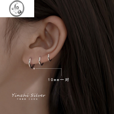 JiMiS925银素圈耳环圈圈2023新款耳饰女耳圈耳扣耳钉设计高级感耳骨钉