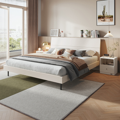 全友家居 床现代简约风卧室家具木纹床环保饰面双人床
