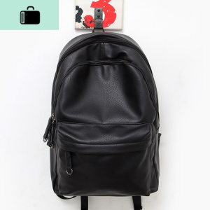 男双肩包韩版休闲潮流旅行电脑背包pu皮个性时尚大容量中学生书包NEW LAKE 双层双拉链黑色-升级后背透气网面-大号