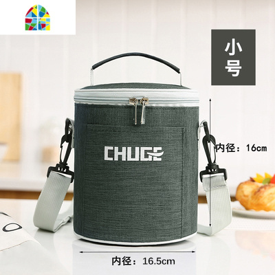 灰绿色保温饭盒袋圆形圆筒上班族带饭防油防水便当大容量日式手提 FENGHOU 灰绿色大号(21.5*25cm)