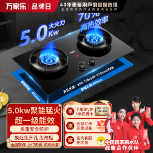 万家乐猛火全进风燃气双灶AY6 5.0KW台式嵌入式两用大火力一级能效70%热效率开孔尺寸可调节 70%热效率天然气
