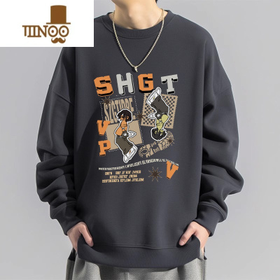 YANXU圆领卫衣男款2023ins潮流百搭长袖t恤美式复古宽松学生外套