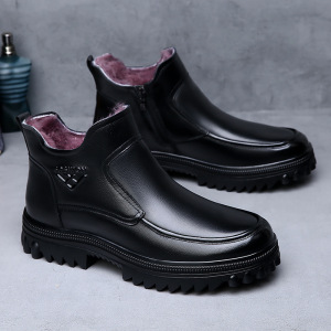 冬季棉鞋男头层牛皮厚底短靴男士羊皮毛一体加厚棉鞋男款真皮靴子