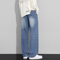 潮牌复古工装裤男高级感痞帅绣标洗水宽松阔腿潮男直筒牛仔裤