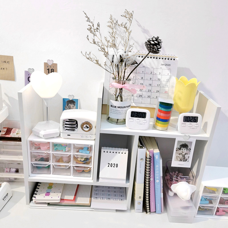 *桌面h型小书架ins风少女心宿舍闪电客书桌改造整理收纳架白色