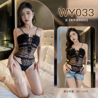 九里晴川蕾丝V领镂空紧身连体性感睡衣网纱吊带内衣成人用品 WY033 均码