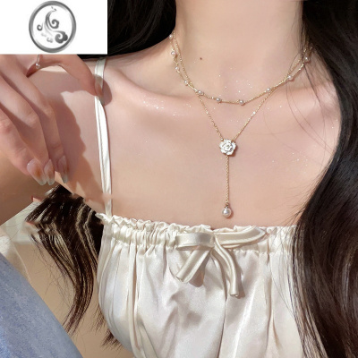 JiMi法式山茶花双层珍珠项链2023新款女小众设计高级感锁骨链颈链