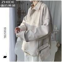 SUNTEK工装高街麂皮外套男韩版潮流休闲加绒加厚夹克秋冬翻领机能风上衣夹克