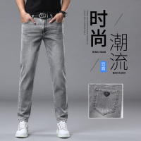 春夏季早春薄款简约灰色牛仔裤男修身小直筒男士休闲百搭长裤