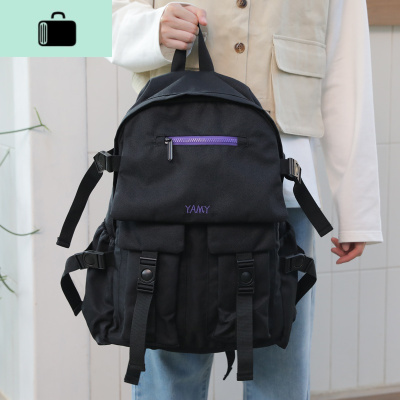 书包女大容量背包高中学生初中生男韩版时尚潮流电脑包黑色双肩包NEW LAKE 黑色即送小挂包