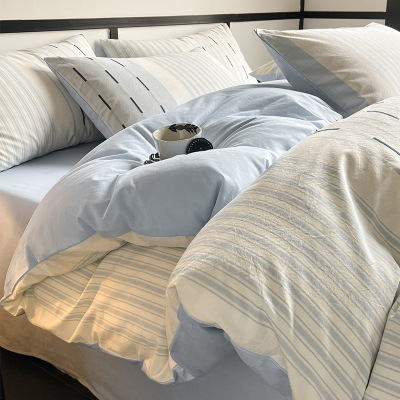 加厚全棉提花被套单件150x200x230纯棉简约条纹被罩套床上四件套_60