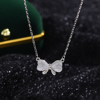 鑫铂尼猫眼石精致在逃公主系列蝴蝶结女士锁骨链高级感轻奢高档生日圣诞礼物送女友老婆毕业礼物送闺蜜